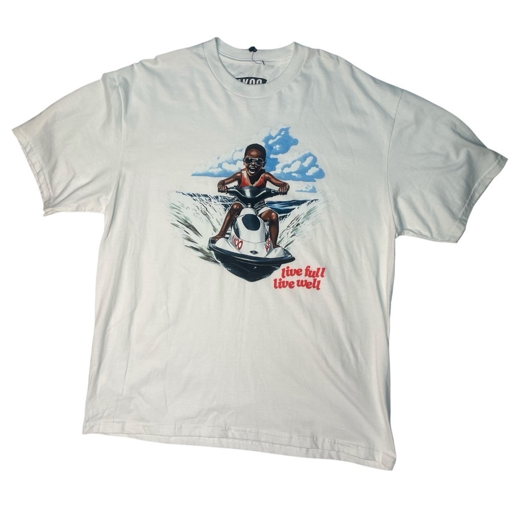 Akoo White T-Shirt with Black graphic Logo Sz Xl